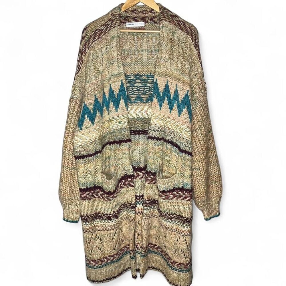 Pilcro Anthropologie Lily Longline Cozy Boho Chunky Knit Open Cardigan M/L